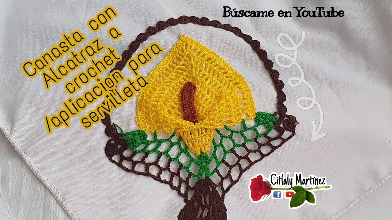 Canasta con Alcatraz a crochet /aplicacion para servilleta