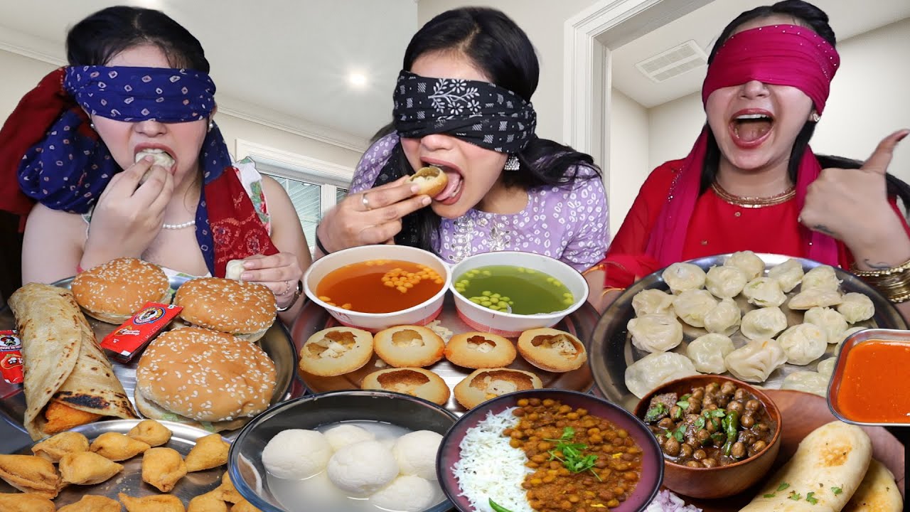 Big Bite👹 Blindfold Food Challenge | Golgappa, Momos, Burger, Mini Samosa, Rajma Chawal, Rasgulla