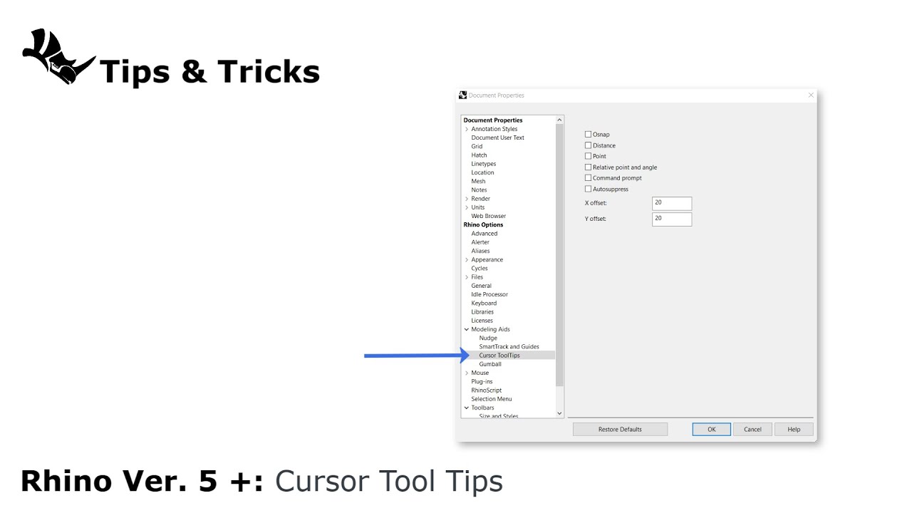 Setup the Modeling Tool Tips