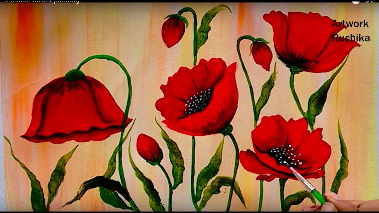 Red Poppy Flower Painting | Acrylic Painting Tutorial