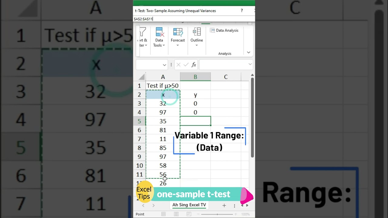 Одновыборочный t-тест в Excel