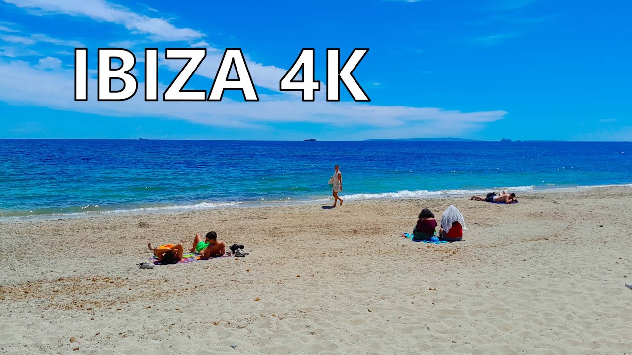 Ibiza Spain 4k | Platja d'en Bossa Walktour | Ambient City Sounds