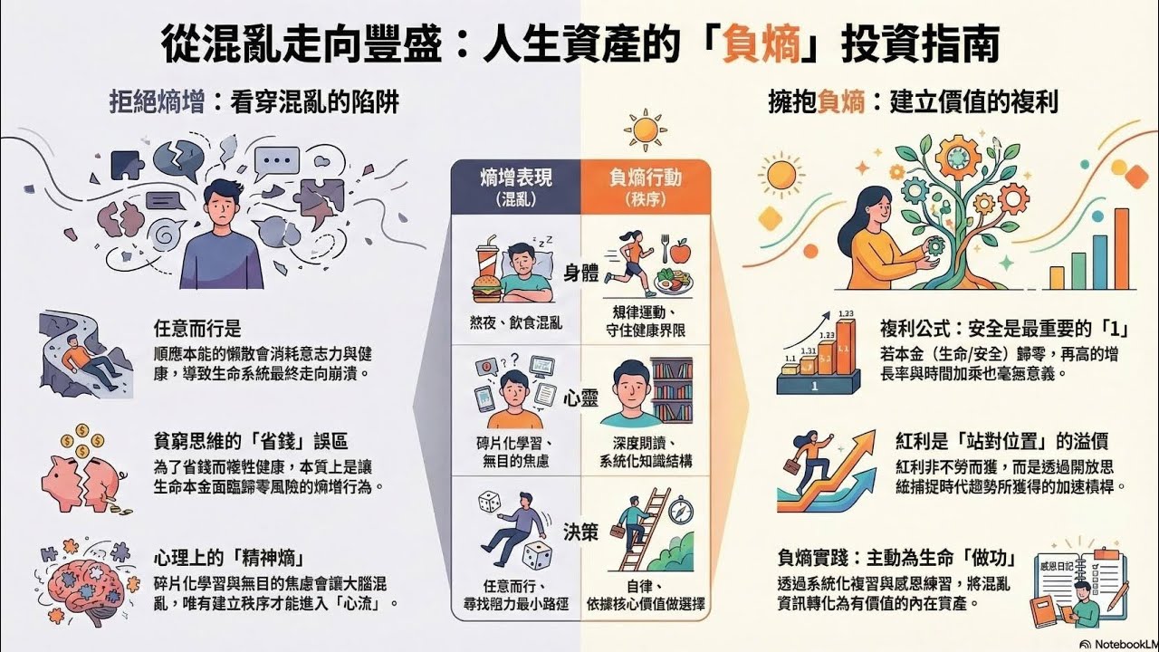 對抗熵增建立秩序思維：人生從任意而行混亂（生命熵增），走向神同在豐盛（生命負熵）