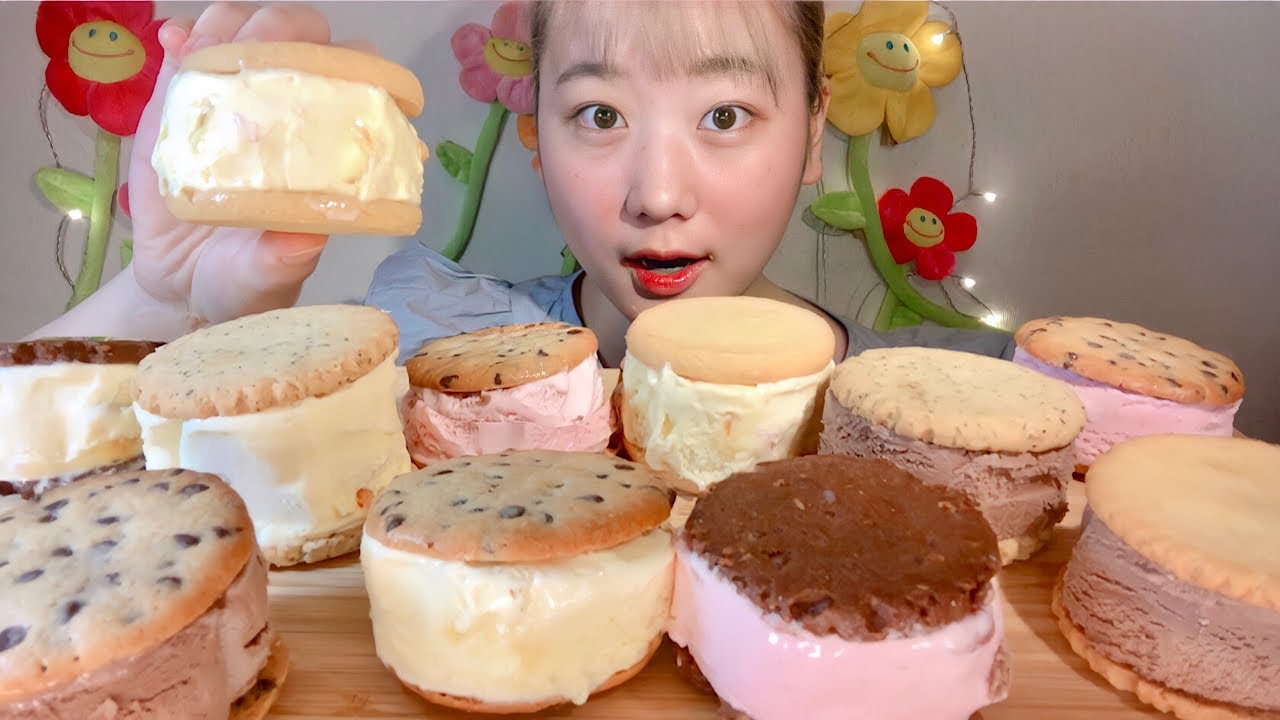 ASMR ステラおばさんのクッキーアイスサンド Cookie Ice Sandwich 쿠키 아이스 샌드【咀嚼音/大食い/Mukbang/Eating Sounds】