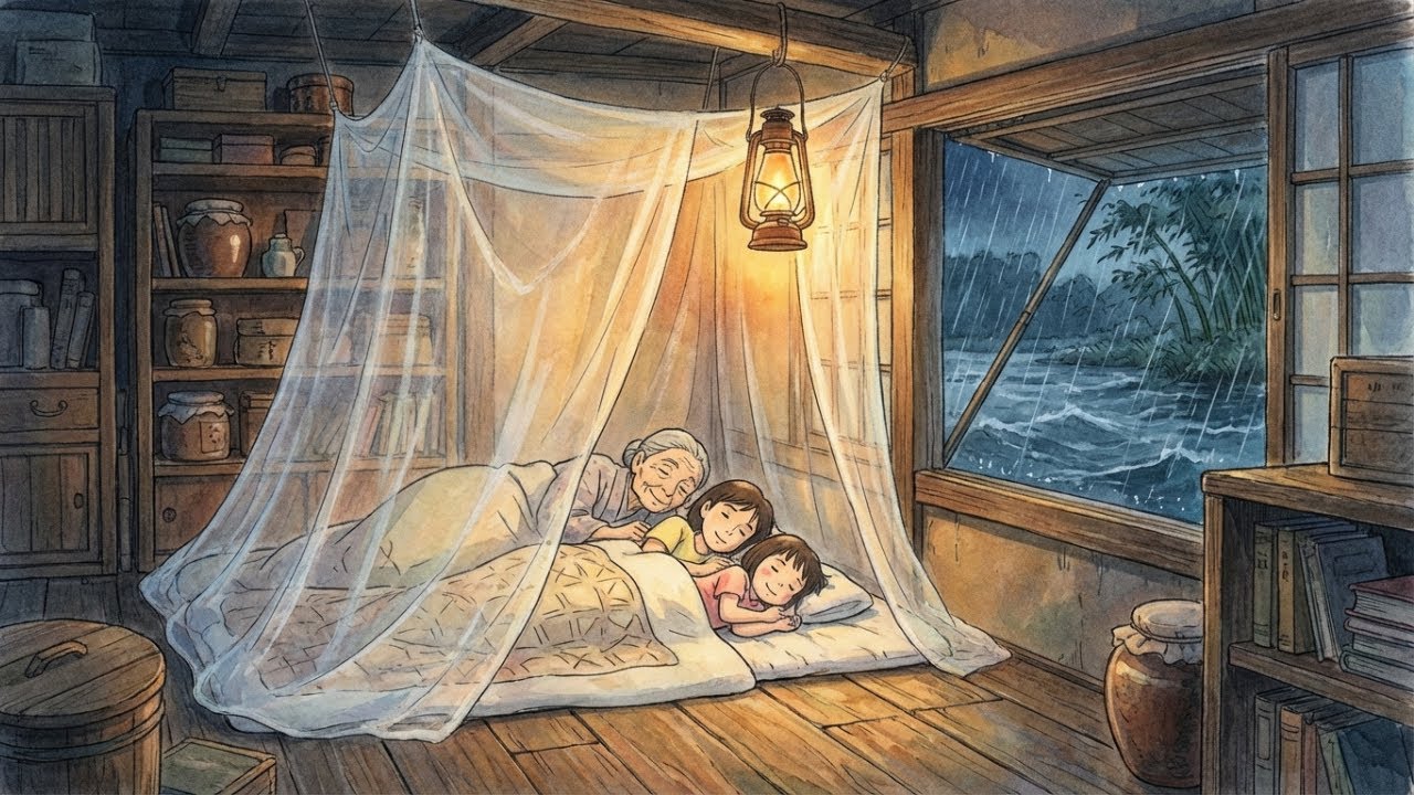 A Night at Grandma’s Floating Garden During a Summer Storm 🌙 🌧️ Studio Ghibli Style