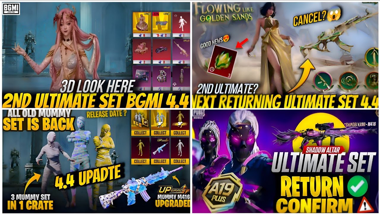 🔴NEXT ULTIMATE SET BGMI 4.4😍| SHINOBI KAMI M416 RETURN😈| MUMMY SET RETURN😱| SANDSPRING AKM RETURNING