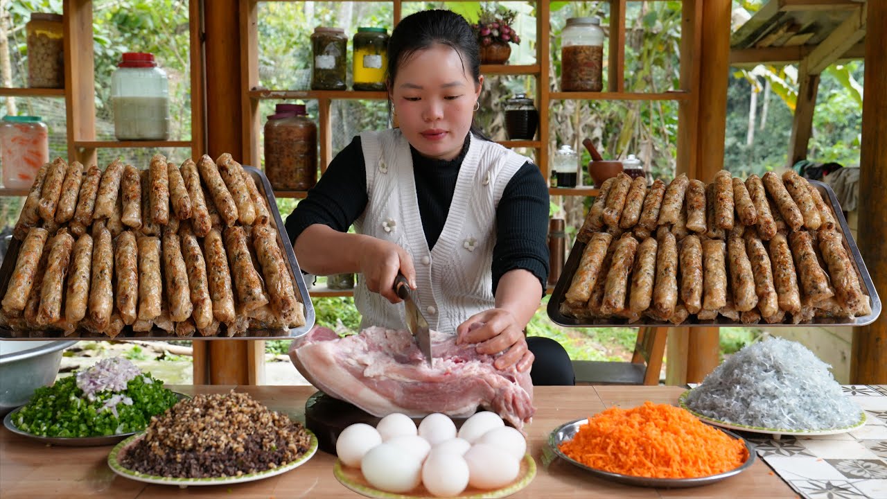 Recipe for Making Traditional Fried Spring Rolls to Sell at the Market - A Vietnamese Specialty Dish