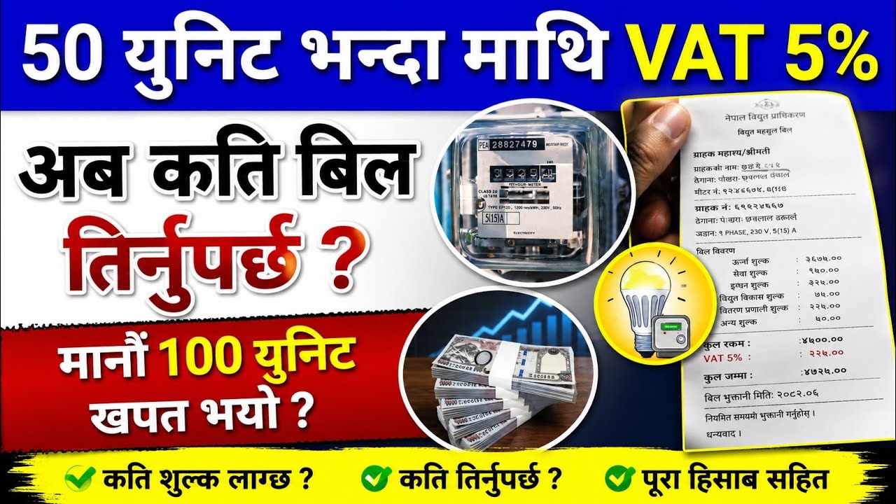 Electricity Bill in Nepal 2083: VAT 5% on Above 50 Units | How Much Bill for 100 Units?