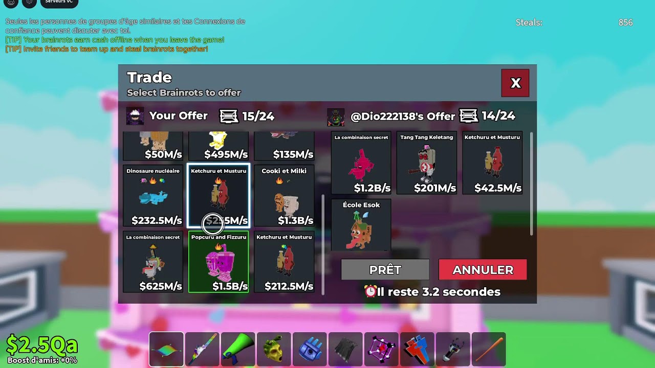 Steal a brainrot fr trade je cherche garama