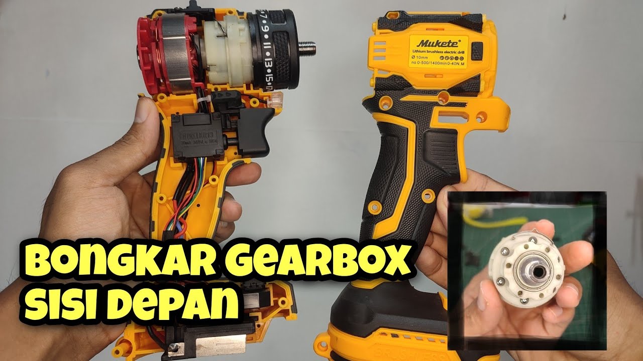 Bongkar Cordless Bor Cordless Mukete 20v LXT Brushless Daleman Gearbox dari sisi Depan
