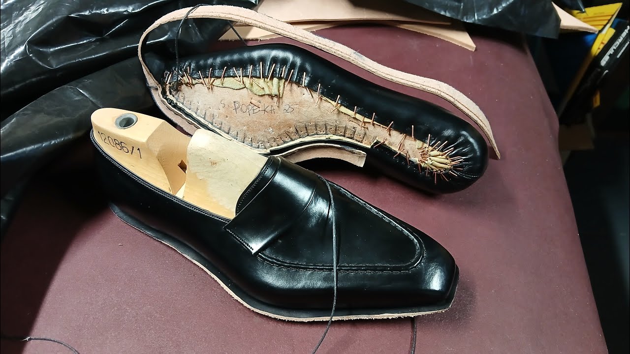 Dress moccasin: hand welting the upper to the insole. #handcrafted #bespoke #mens #shoes 
