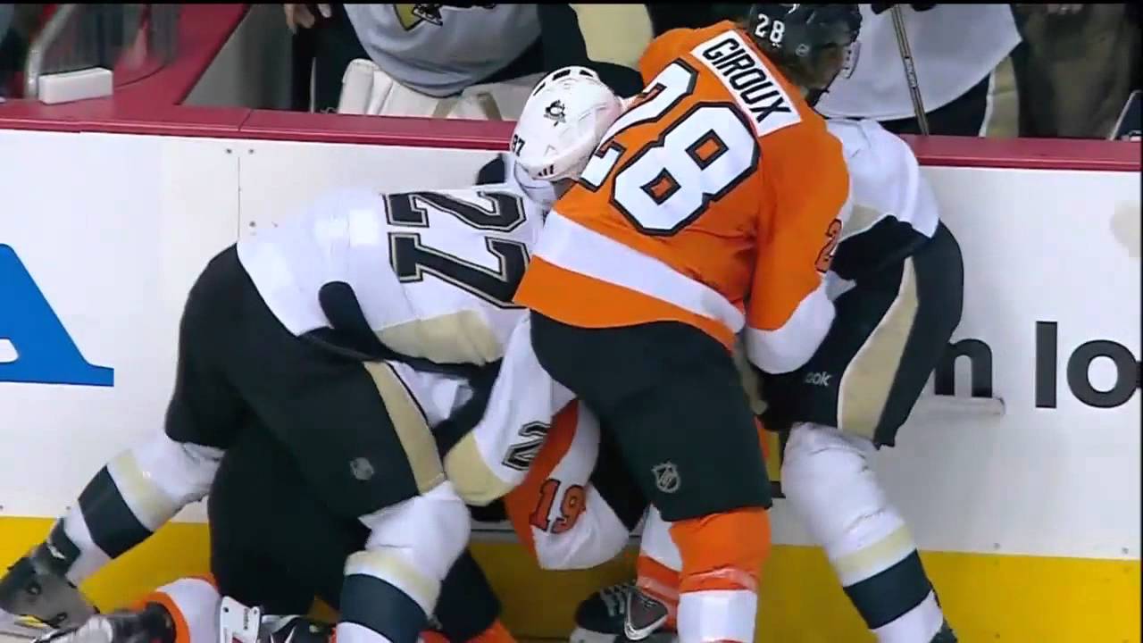 FULL Flyers vs Penguins Brawl ECQF Game 3(4/15/12)