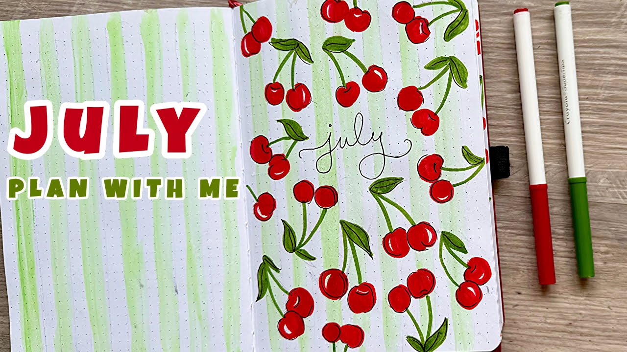July 2025 Plan with Me | Summer Cherry Theme Bullet Journal 🍒