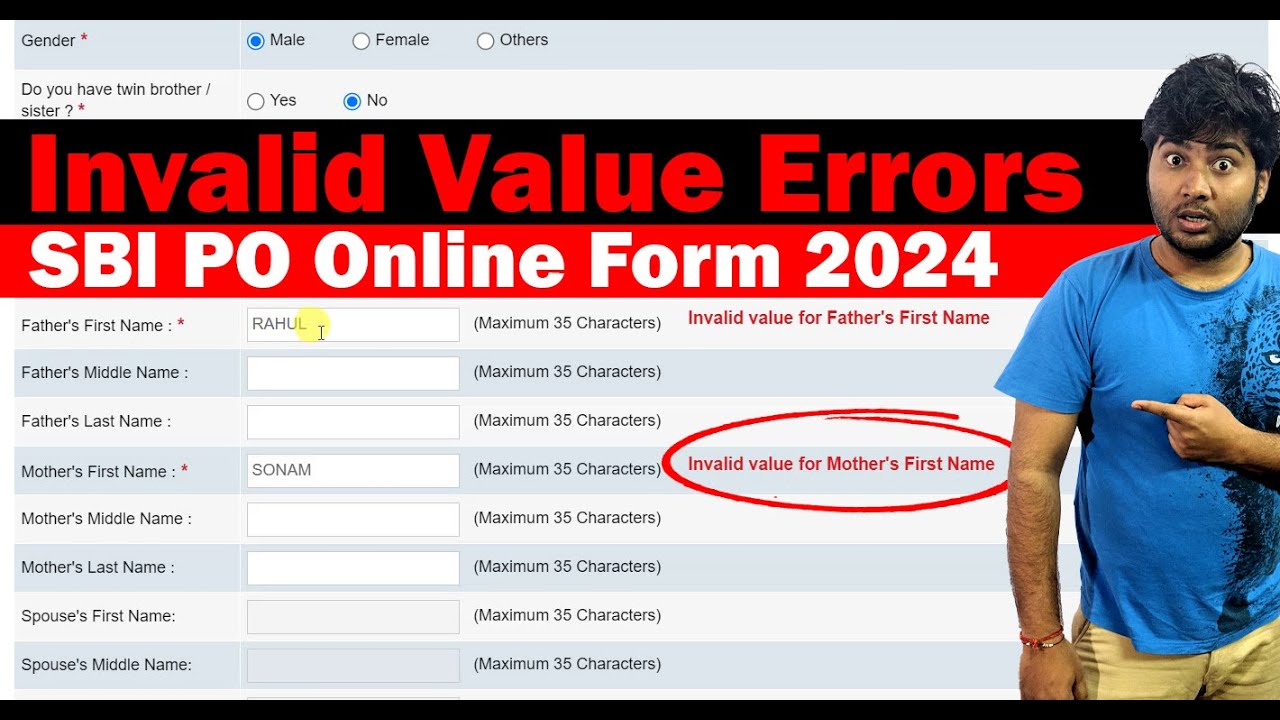 Invalid Value Errors in SBI PO Online Form 2024