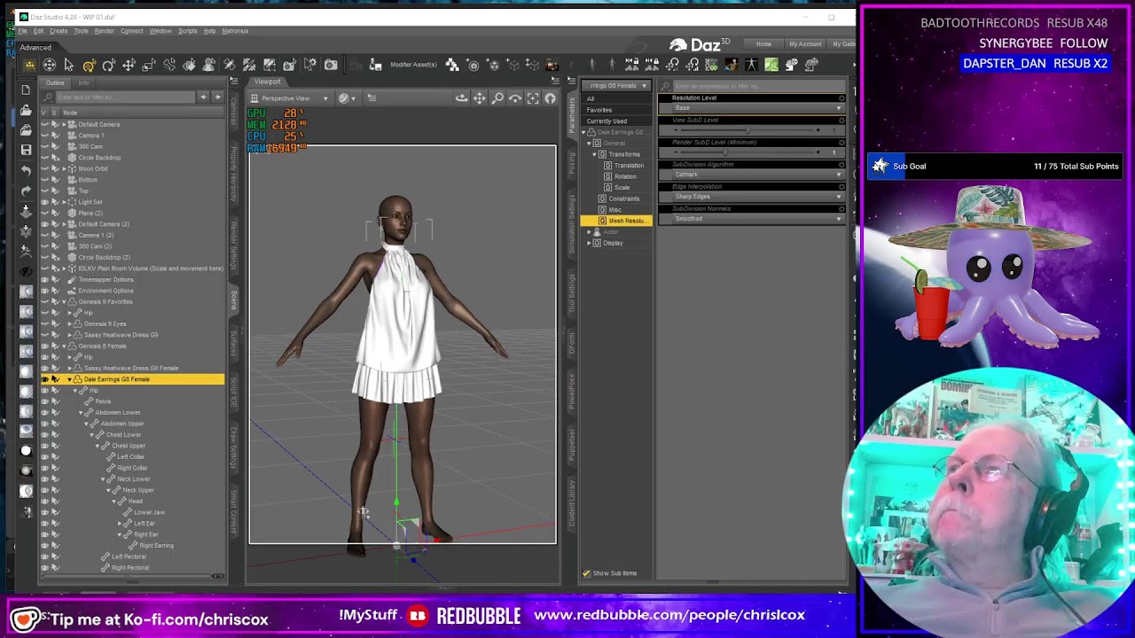 Tuesday – Working on 3D dress and accessories for using in Daz Studio