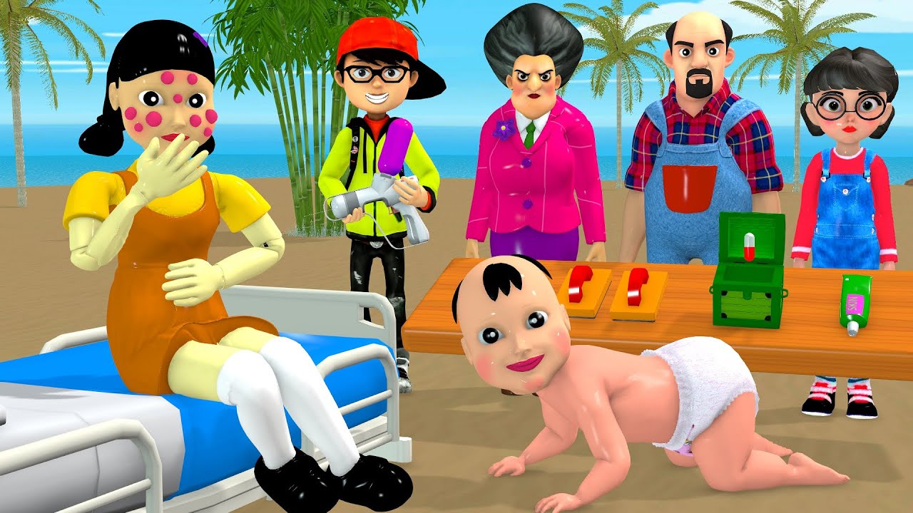 Scary Teacher 3D vs Squid Game Become Doctor to Save Doll From Smallpox 5 Times Challenge