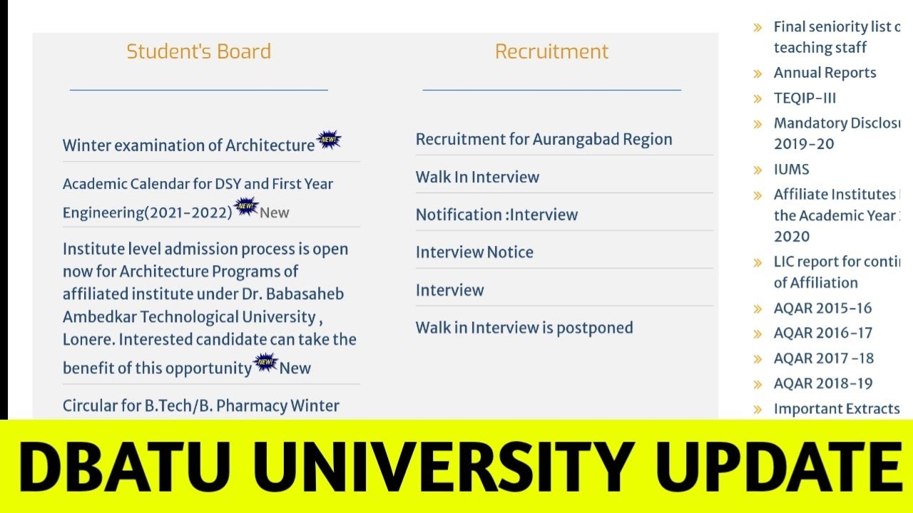 Dbatu Winter Exam form । Academic calendar । Fee Structure DSY&DSE Update #Dbatu latest Updates