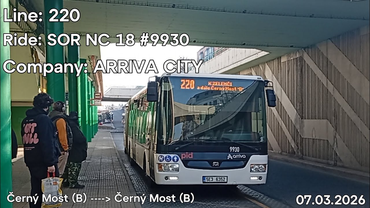 Line: 220 Ride: SOR NC 18 Company: ARRIVA CITY to Černý Most (B)