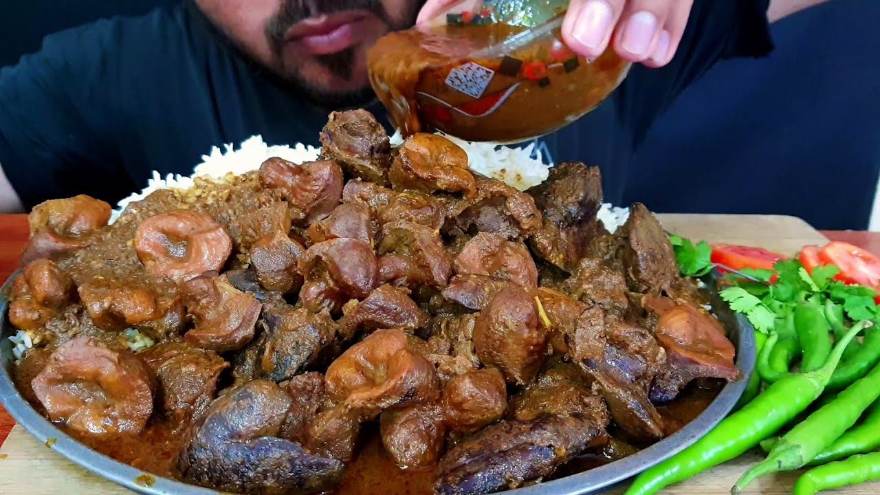 ASMR:EATING *CHICKEN LIVER* & GIZZARD CURRY, SPICY CHICKEN LIVER CURRY, GREEN CHILLI || MUKBANG