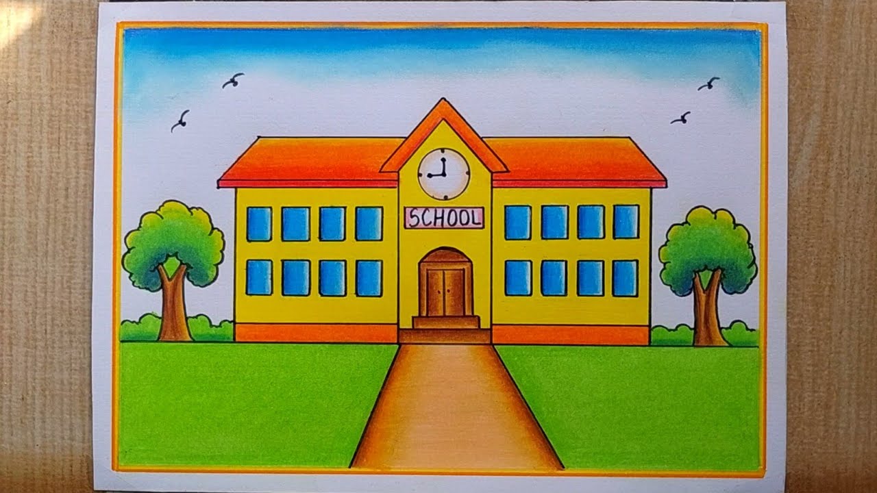 School drawing easy| My School Drawing| School Scenery Drawing| How to draw School step by step