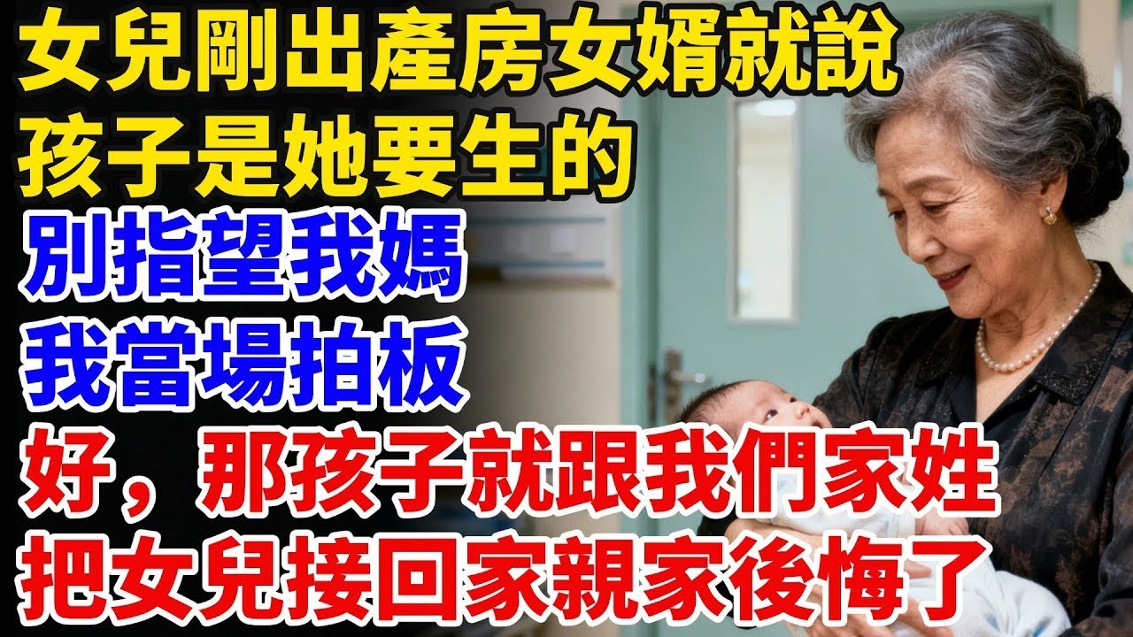 女兒剛出產房，女婿就說：「孩子是她要生的，別指望我媽。」我當場拍板：「好，那孩子就跟我們家姓。」把女兒接回家親家後悔了！【星河故事鋪】#完結#情感故事#婆媳關系#家庭生活#爽文#正能量 #故事頻