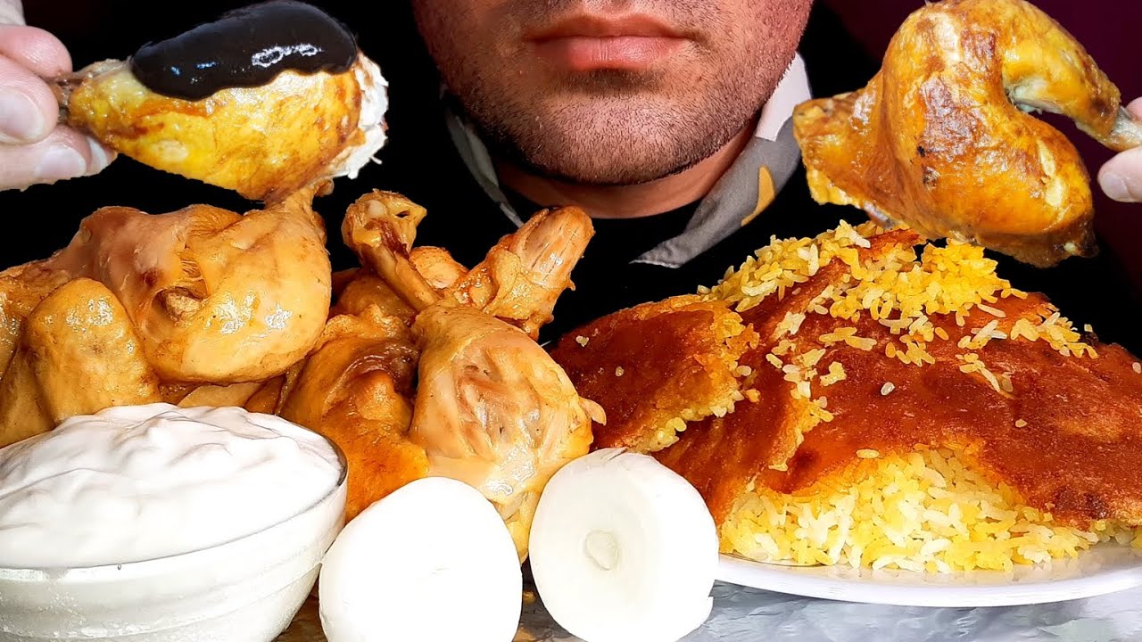 موکبانگ اکبرجوجه با تهدیگ سنگک|ASMR EATING PERSIAN FOOD CHICKEN AKBAR MUKBANG
