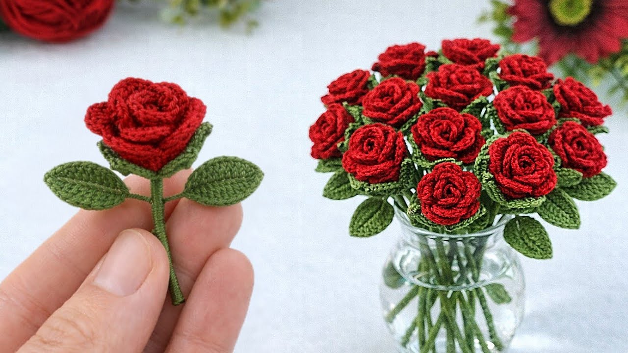 Everyone Is Obsessed! 🌹 Tiny Crochet Rose Bouquet | Super Realistic & Easy DIY