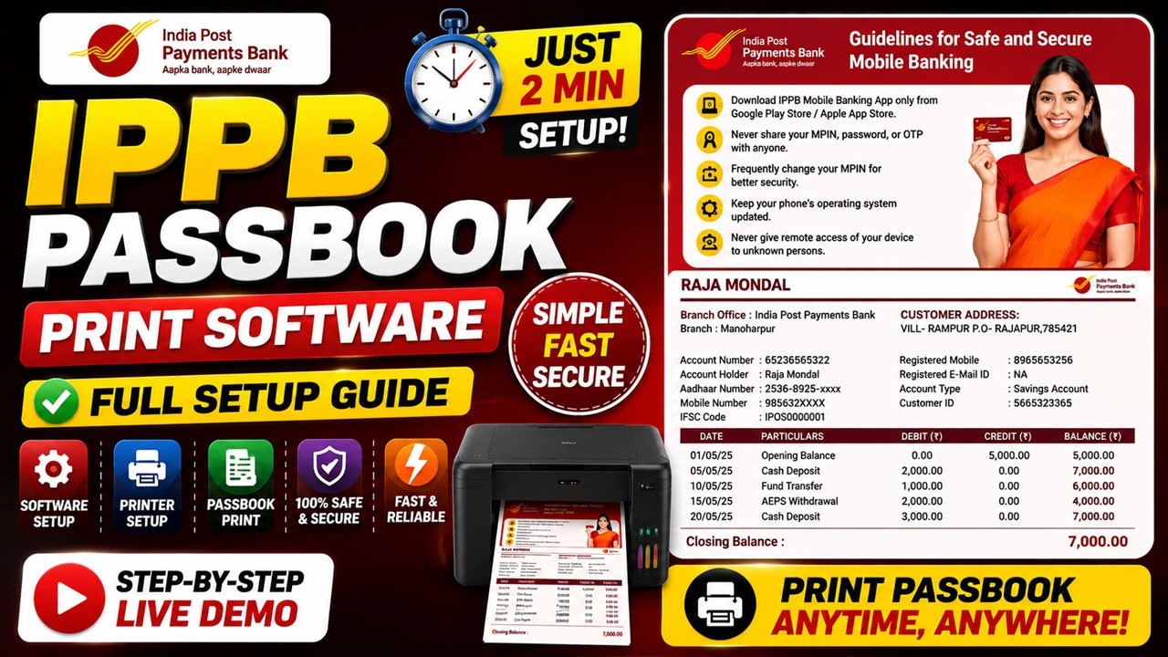 India Post Payments Bank Passbook Print | IPPB Printer Setup | Subscribe Now