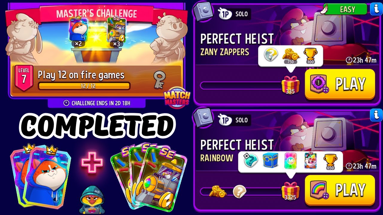 WEEKLY MASTER’S CHALLENGE COMPLETED/ x2 Solo Challenge Perfect Heist/ Zany Zappers/ Rainbow
