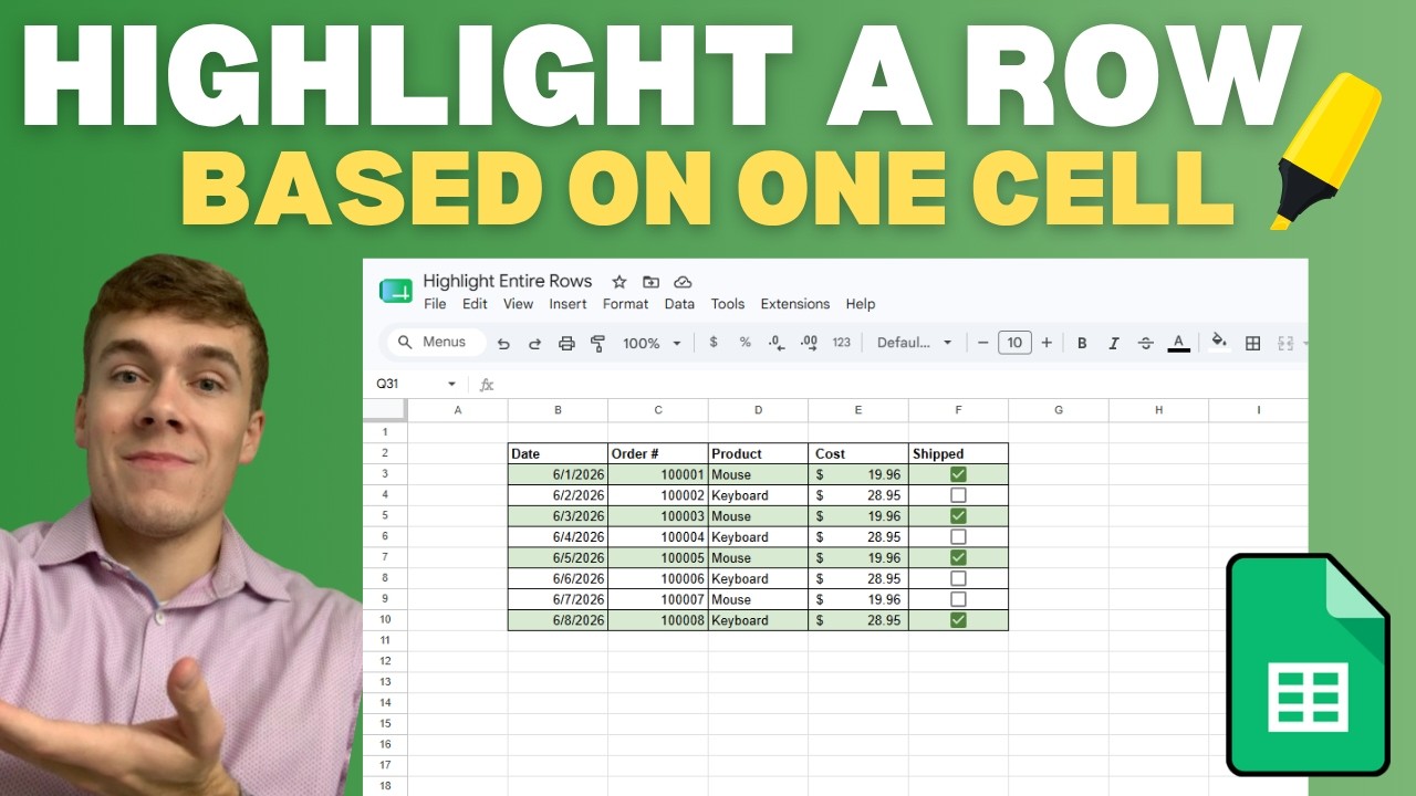 Highlight Entire Rows Based on One Cells Value