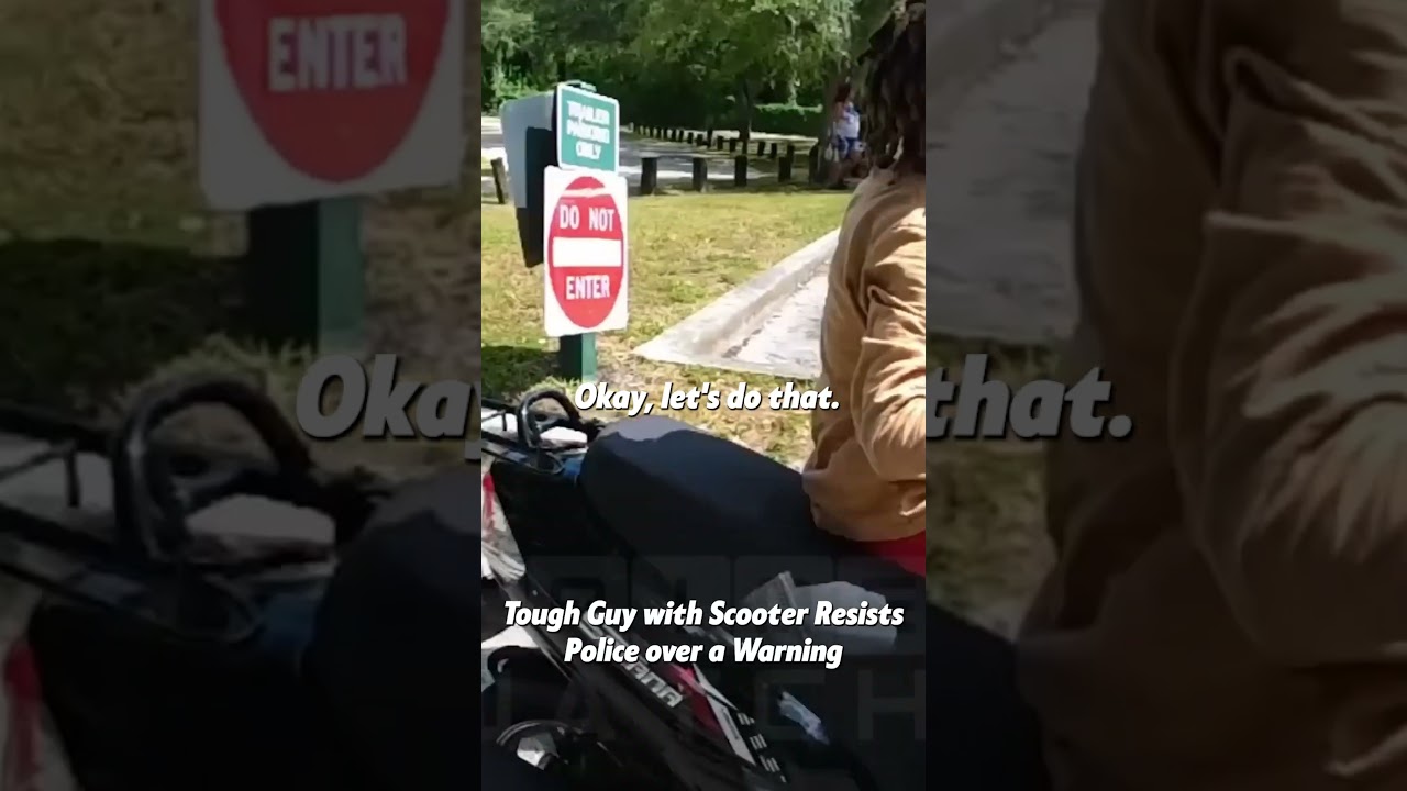 Tough Guy with Scooter Resists Police over a Warning part 1. Full clip on: The Crime Watch Channel