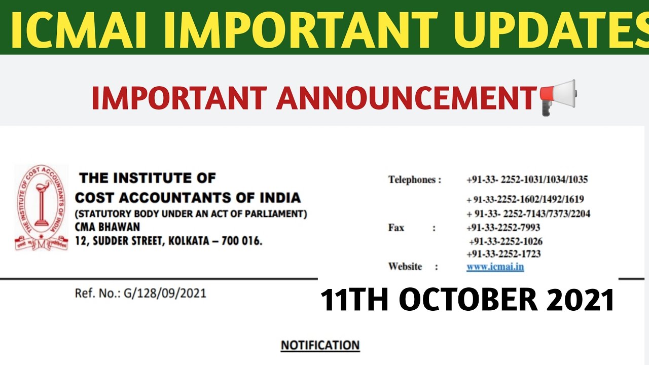 Breaking Updates | ICMAI Important Updates | CMA Exams December 2021