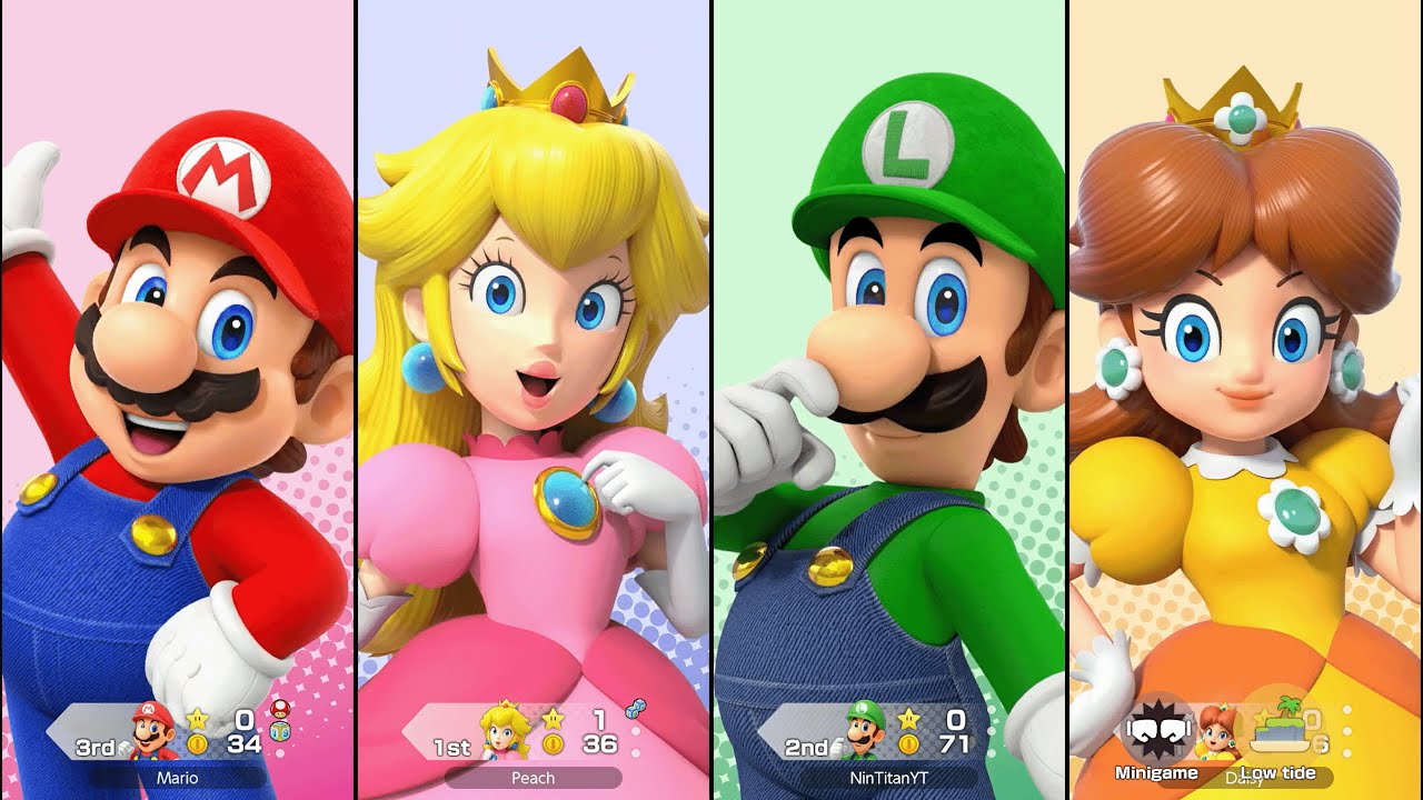 Super Mario Party Jamboree - Luigi vs Mario vs Peach vs Daisy - Goomba Lagoon