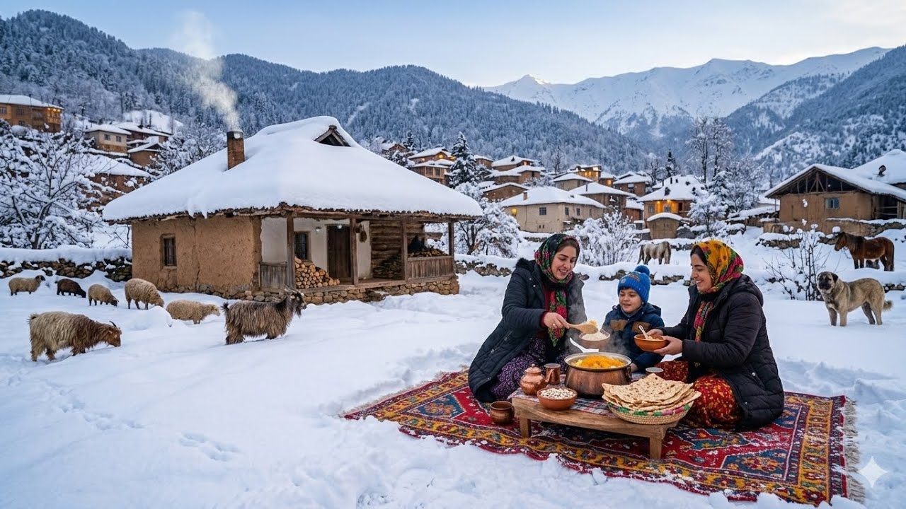 Heavenly Winter Lunch in a Snowy Cabin | Cooking Dinner in Snowy Weather 