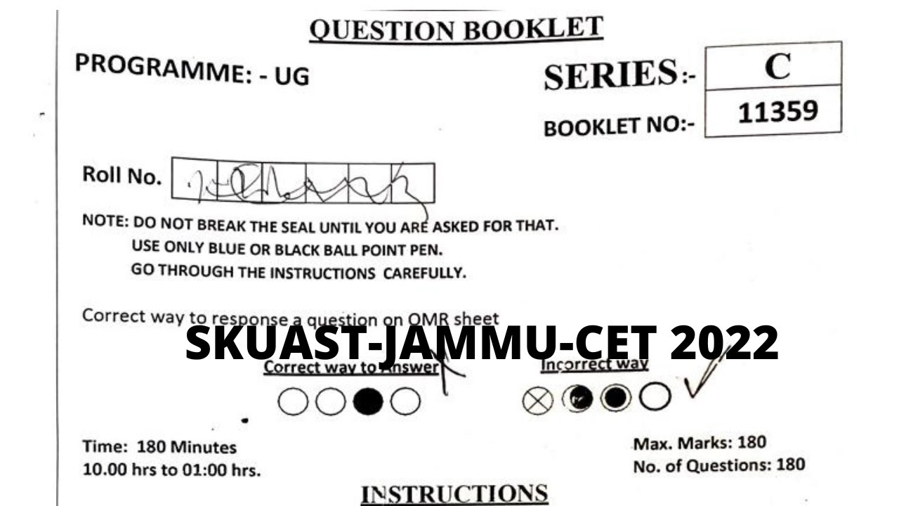 Question Paper of SKUAST Jammu CET for Admission to UG Programmes-2022