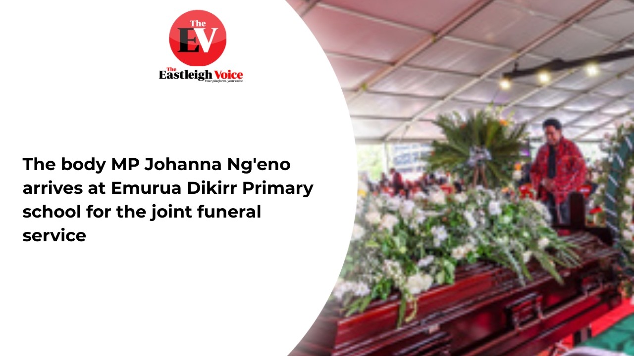 The body MP Johanna Ng'eno arrives at Emurua Dikirr Primary school for the joint funeral service