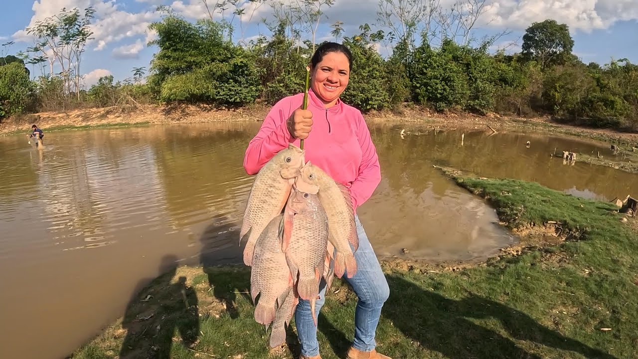 PESCARIA DE TILAPIA NA REPRESA E FIZEMOS UM FRITO NO FOGÃO A LENHA