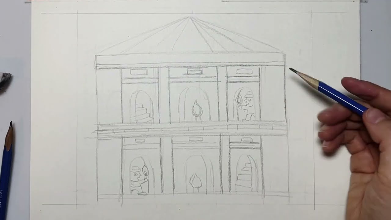 A Quiet Architectural House | Real-Time Pencil Drawing 01
