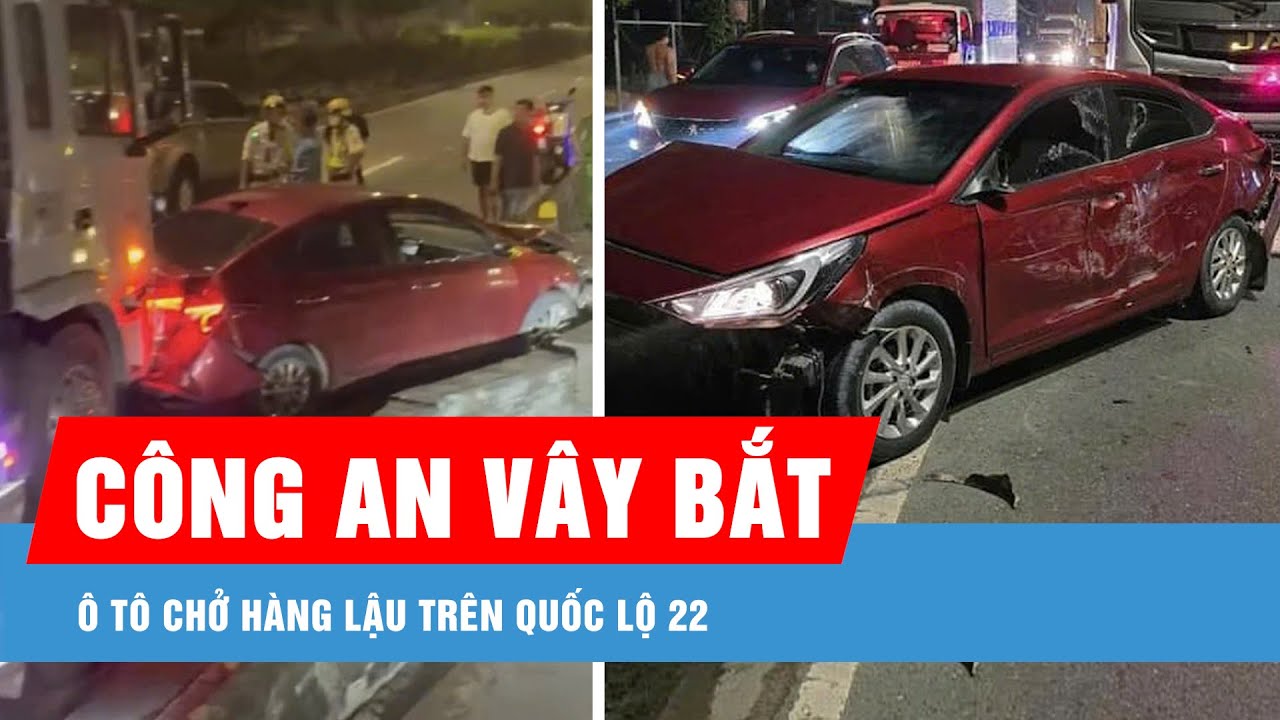 Công an vây bắt ô tô chở hàng lậu trên Quốc lộ 22