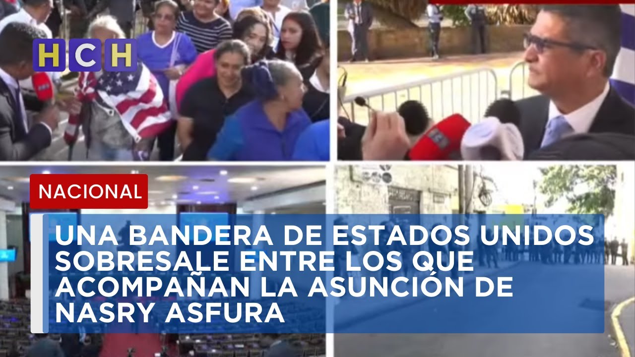 Una bandera de Estados Unidos sobresale entre los que acompañan la asunción de Nasry Asfura