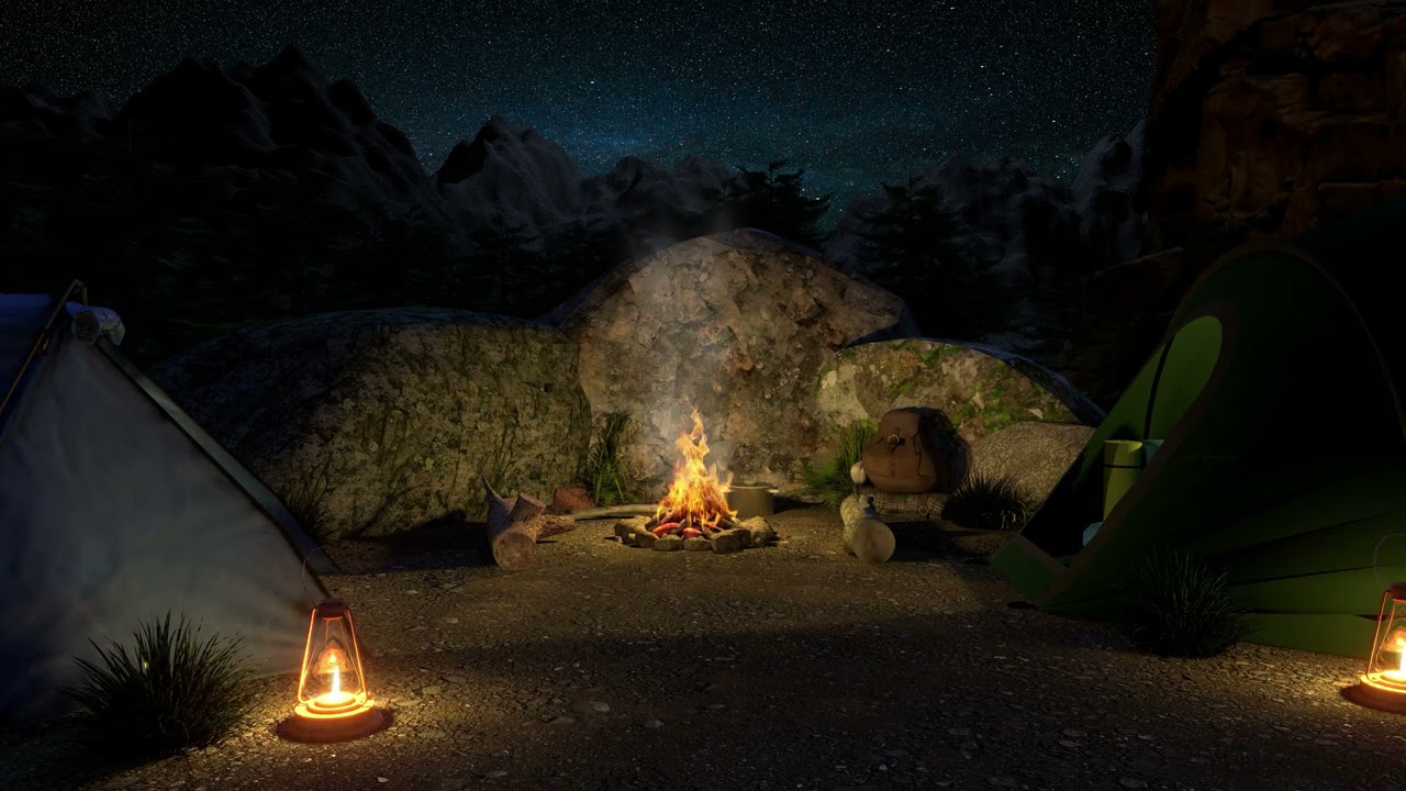 Campfire Ambience with Owls, Crickets, Night forest Sounds & Sleep 8 Hours