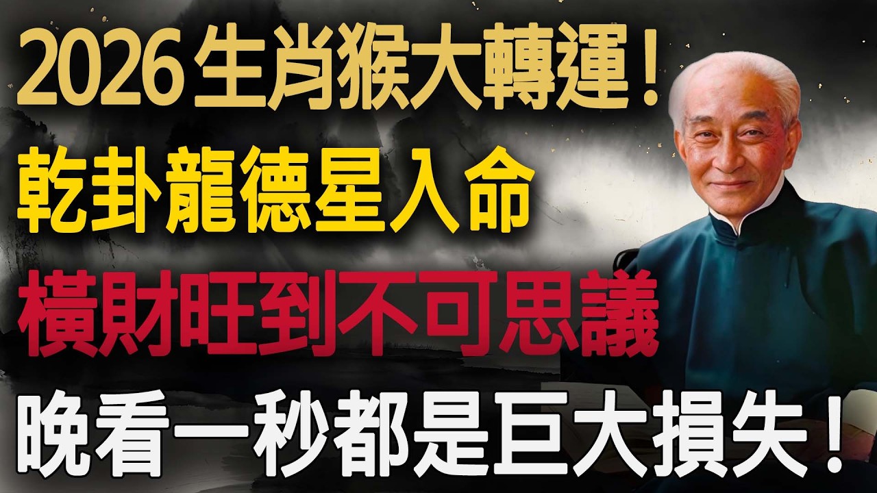2026生肖猴大轉運！乾卦「龍德星」入命，橫財旺到不可思議，財富密碼就在這，晚看一秒都是巨大損失！#2026運勢 #屬猴 #龍德星 #發財 #福報 #生命科學 #能量守恆 #修行 #安那般那 #轉運
