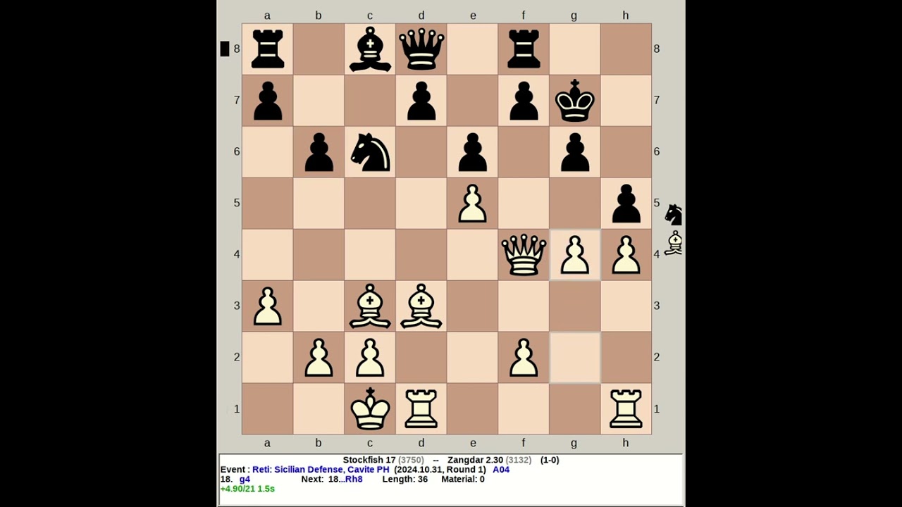 Stockfish 17 vs Zangdar 2.30 | Reti: Sicilian Defense #chess
