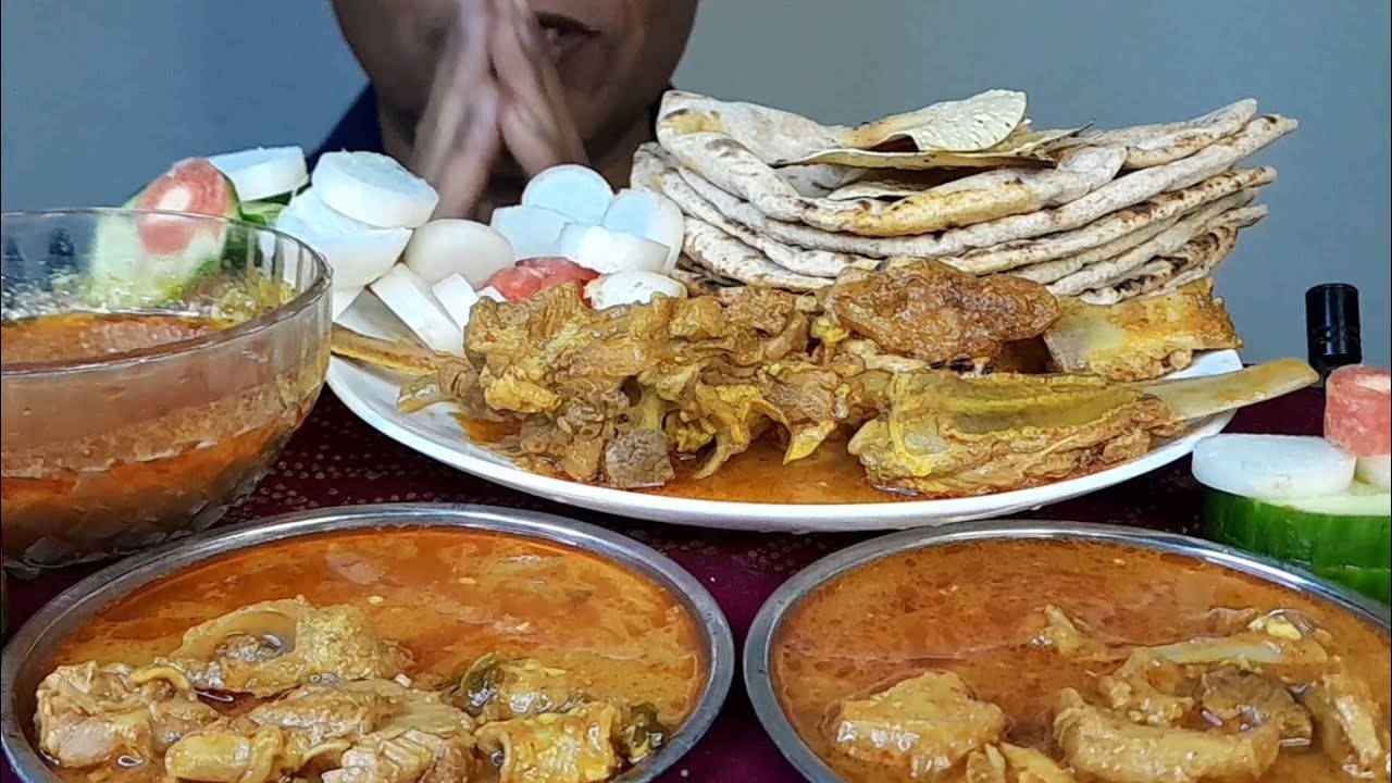 MUTTON EATING SPICY CURY & ROTI ( CHAPATI) MUTTON NELLI, CHAAP | SALAD REAL MUKBANG EATING SHOW 