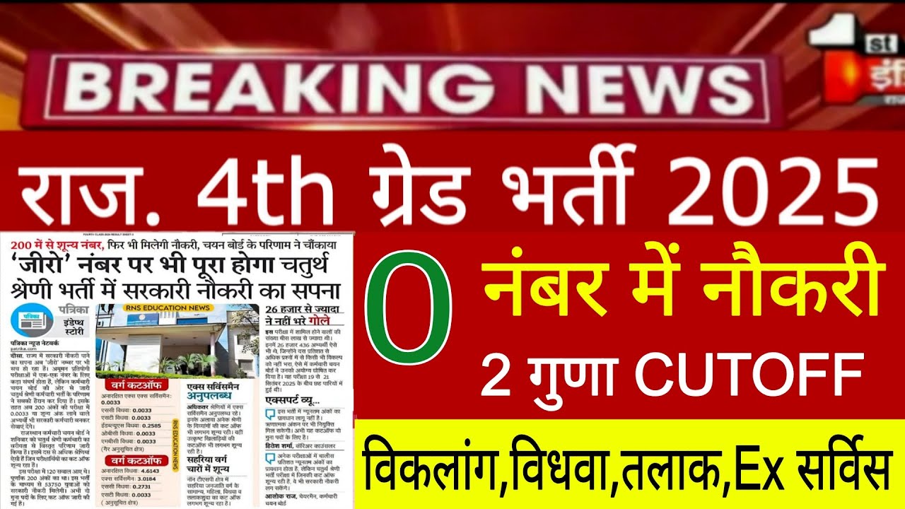 4th Grade Result/4th Grade Cut-off/4th Grade Bharti में 0 नंबर में मिली नौकरी बड़ी खबर 