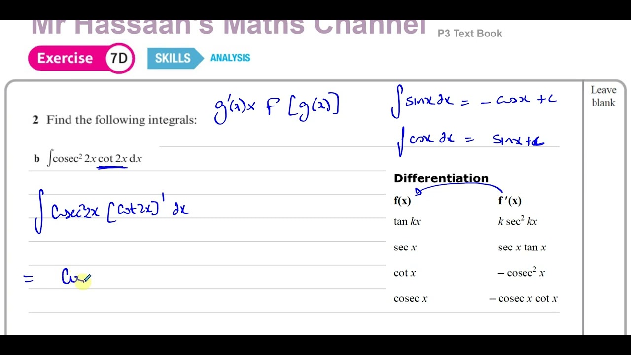 A2 (IAL), Pure Maths, (P3), Book, Ch 7, Ex 7D, p156, Q2 (b, i) Integration - Reverse The Chain Rule