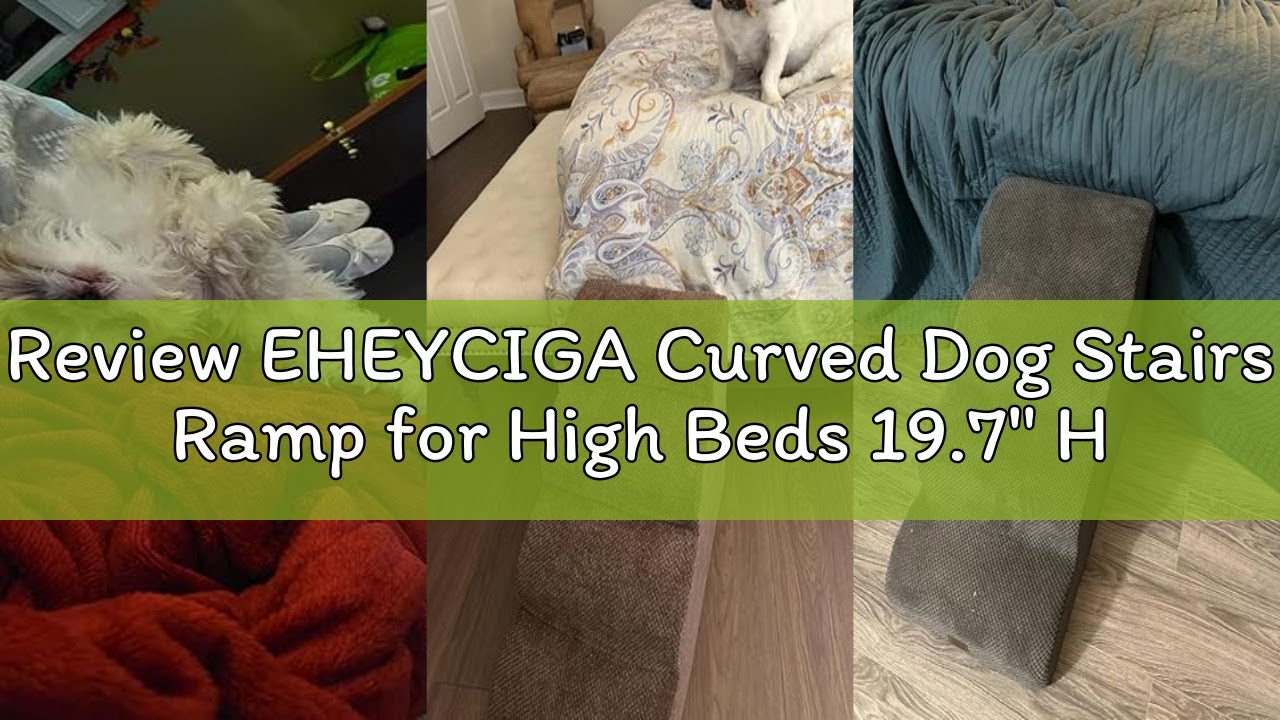 Review EHEYCIGA Curved Dog Stairs Ramp for High Beds 19.7