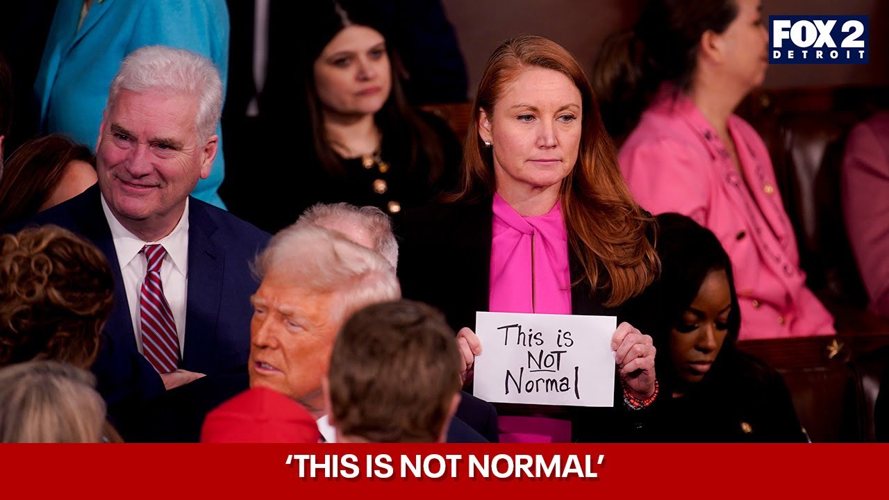 'This is Not Normal' sign - Democrats protest Trump's speech