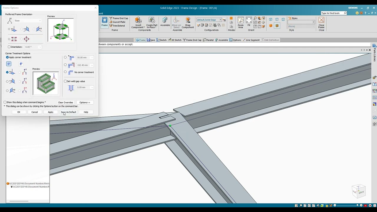 Solid Edge 2023: Frame Design with Draft File and Parts list