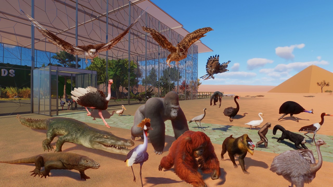 100 Birds VS 100 Reptiles VS 100 Apes Animals Race in Noah's Ark Planet Zoo included Ostrich & Eagle